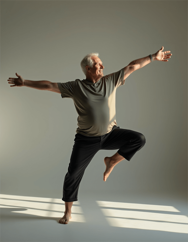00039-2326527949-A 50-year-old person doing a stretching routine in a modern bright studio soft shadows peaceful expression detail in their fl - My Wellness Option longevity